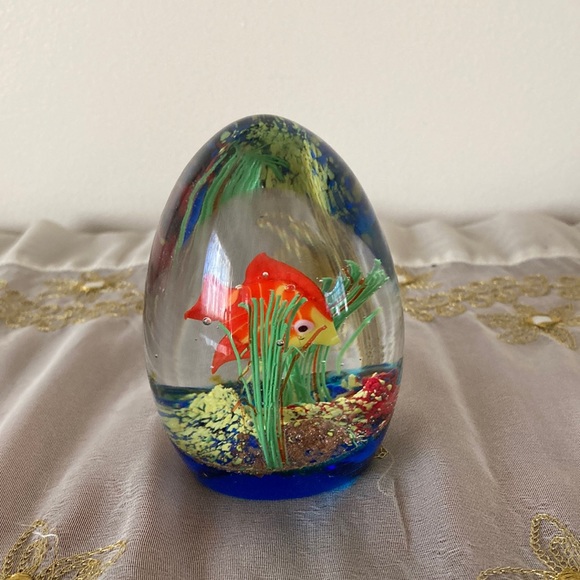 Murano Other - Murano Vintage Crystal Art Glass Aquarium/Fish Tank Paperweight Egg Shaped